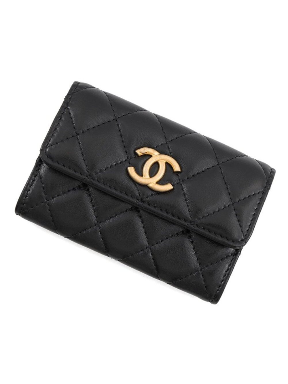 Chanel Card Case Quilted CC Logo Lambskin Business Black